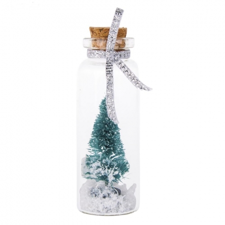 Mini buteleczka z korkiem jako dekoracja świąteczna na okno lub dekoracja świąteczna na stół