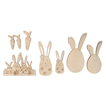 Zajączki wielkanocne z drewna firmy Rayher wykorzystaj do stroików wielkanocnych ozdabiania prezentów lud dekorowania od