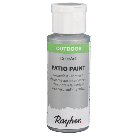 Farba akrylowa zewnętrzna Patio Paint, DecoArt srebrna idealna do wielkanocnych dekoracji w ogrodzie