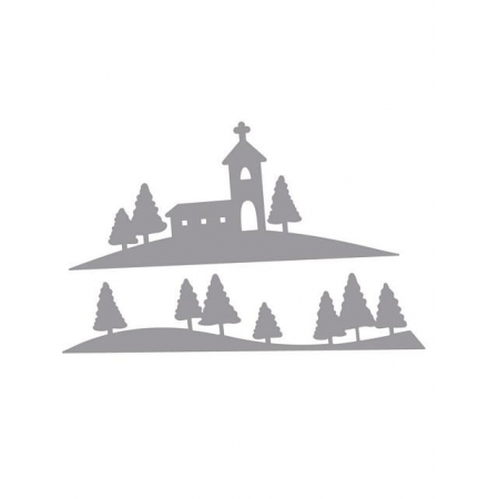 Wykrojnik scrapbooking Krajobraz z Kościołem do kartek bożonarodzeniowych lub do dekoracji zimowych