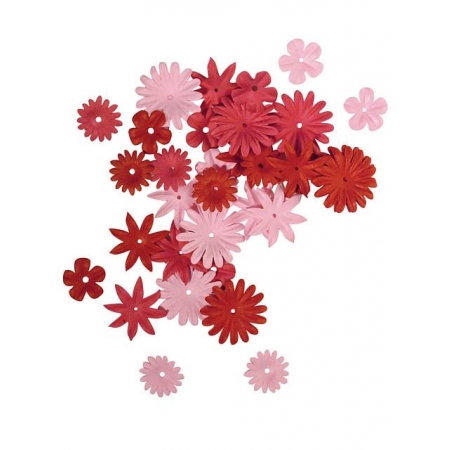 Kwiatki papierowe odcienie czerwieni do ozdabiania kartek na Dzień Marki, Walentynki oraz dekoracji stołów i sal bankiet