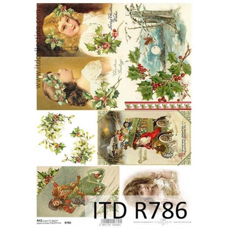 papier decoupage, ryżowy, zimowy widoczek, Mikoła, itd r0786, made in Poland