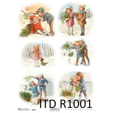 papier decoupage, ryżowy, bożonarodzeniowe, jemioła, dzieci, itd r1001, made in Poland