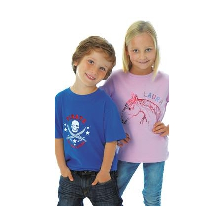 Koszulki t-shirt dziecięce ozdobione motywami z szablonów do farb akrylowych o jakości sitodruku