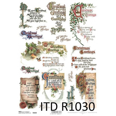 papier ryżowy do decoupage, Merry Christmas Greetings, itd collection, made in Poland