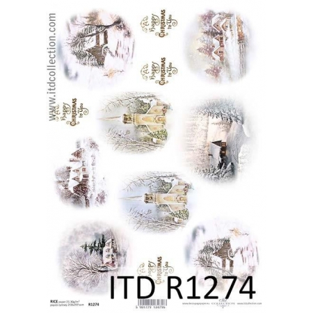 papier ryżowy do decoupage, zimowe widoki, Happy Christmas,ITD-R1274, made in Poland