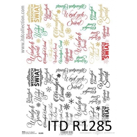 papier ryżowy do decoupage, Boże Narodzenie, wesołych świąt, ITD-R1285, made in Poland