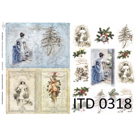 Papier decoupage ITD 318 niebieska suknia, papier na bombki.jpg