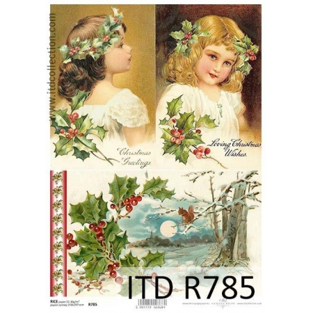 papier decoupage, ryżowy, zimowa noc, świateczne stroiki, itd r0785, made in Poland