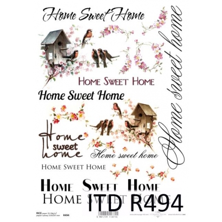 ryżówka papier do decoupage ptaszki home sweet home