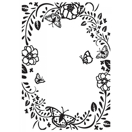 Folder do wytłaczania, Ramka prostokątna kwiaty motyle, 10,6x15 cm [HSF016]