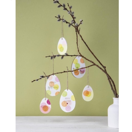 Dekoracja wielkanocna jajka zawieszki z gipsu okeljone konfetti okrągłym