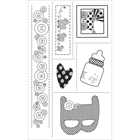 Stemple silikonowe wzory dziecięce 6 elementów do stosowania z tuszem do stempli klejem do embossingu farbami do tkanin