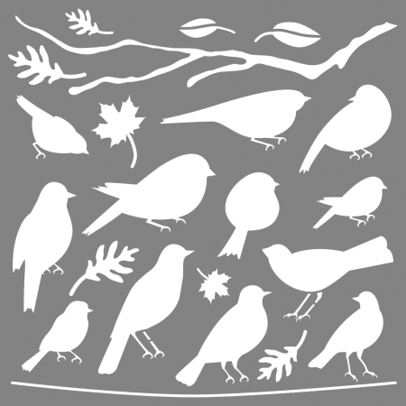 Szablon malarski ptaki gałęzie liście umożliwi sprawne malowanie dekoracyjne oraz nakładanie pasty dekoracyjnej
